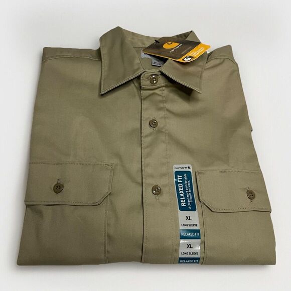 NWT Carhartt Shirt Mens XL Khaki Twill Button Up Long Sleeve Chest Pockets Work - Picture 3 of 10